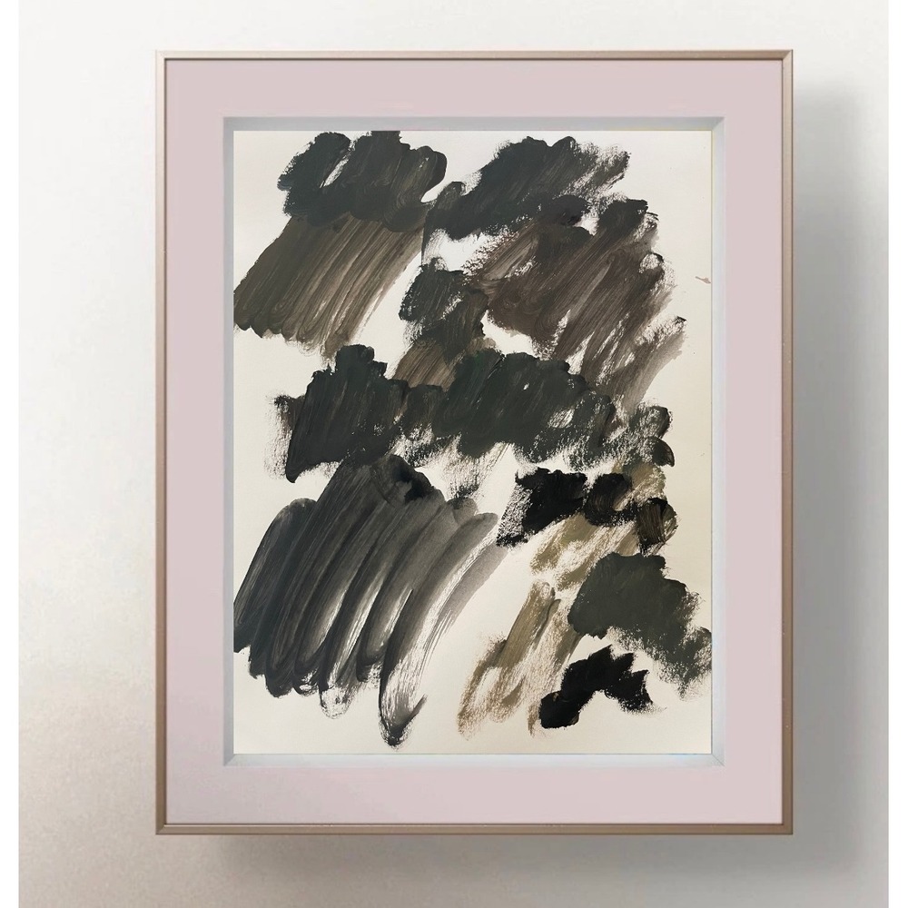 OMAN Original Abstract Painting Black Brown Expressionist Spiritual Art 8.5x11